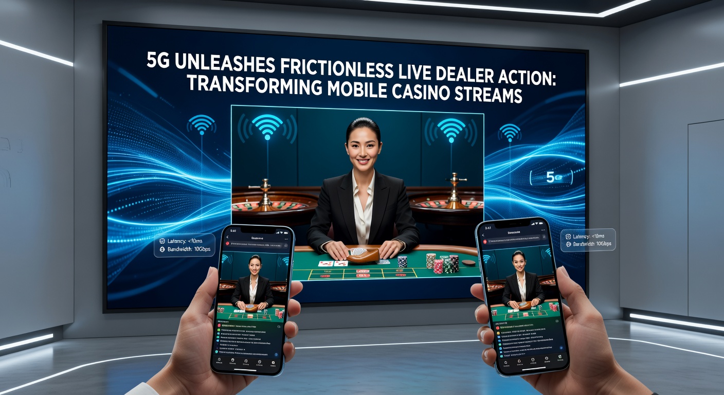 Mobile phone screen displaying a live roulette dealer with overlaid 5G speed indicators and zero-lag bet placements