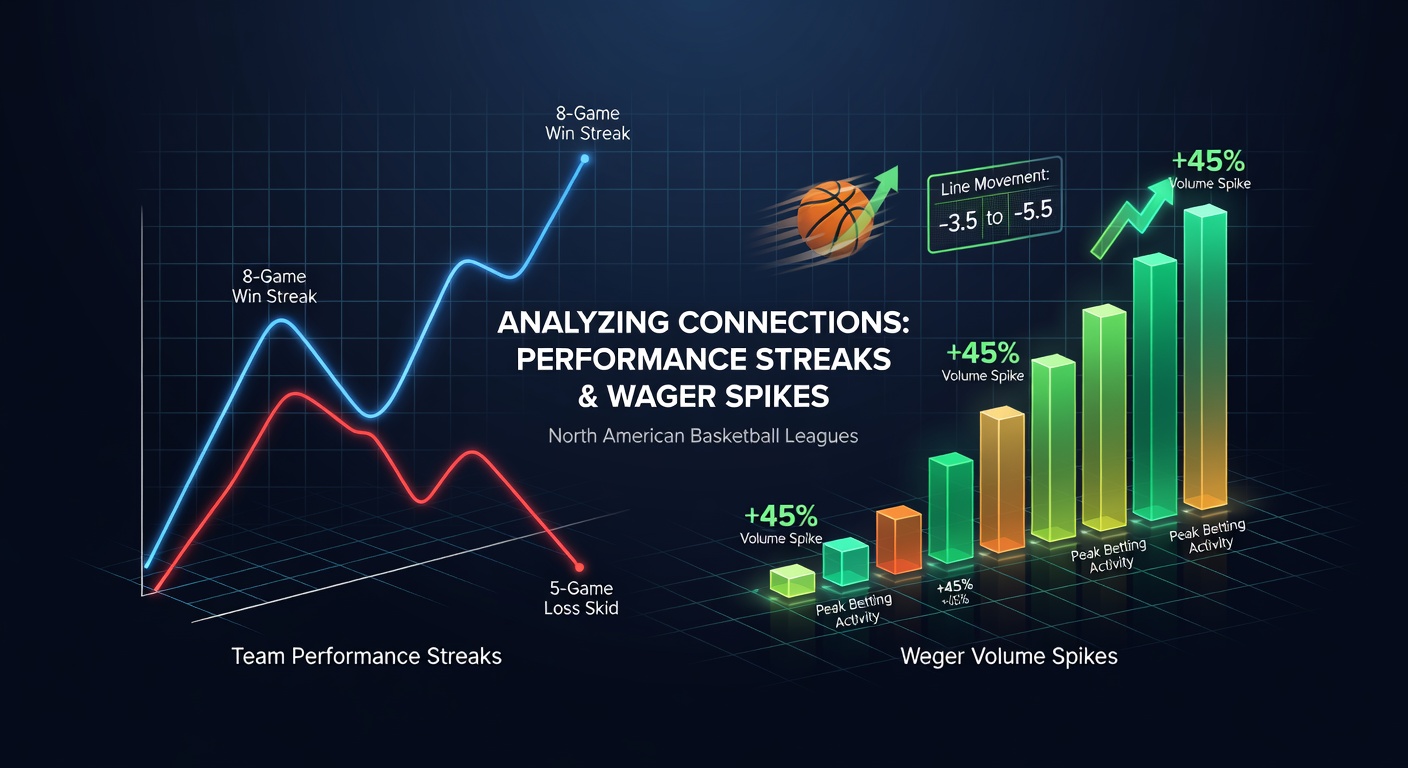 Chart displaying NBA team winning streaks alongside corresponding increases in betting handle across multiple seasons