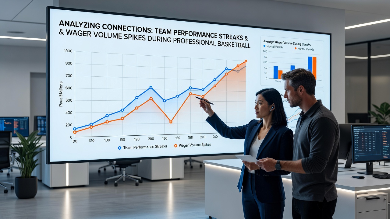Infographic illustrating wager volume changes during NBA and WNBA performance streaks with seasonal timelines