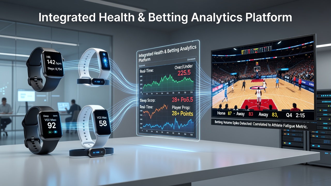 Professional athletes reviewing health metrics from wearable devices during team training sessions