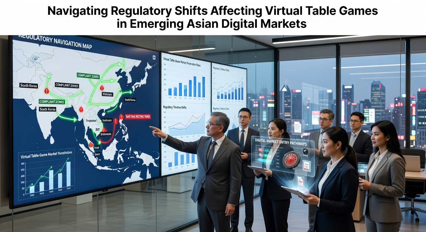 Regulatory documents and digital interfaces representing virtual table game compliance in Asian markets