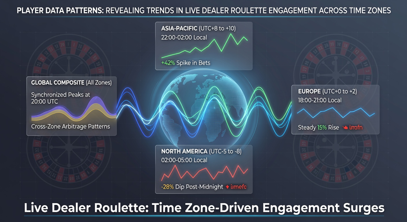 Data visualization showing live dealer roulette engagement peaks across global time zones