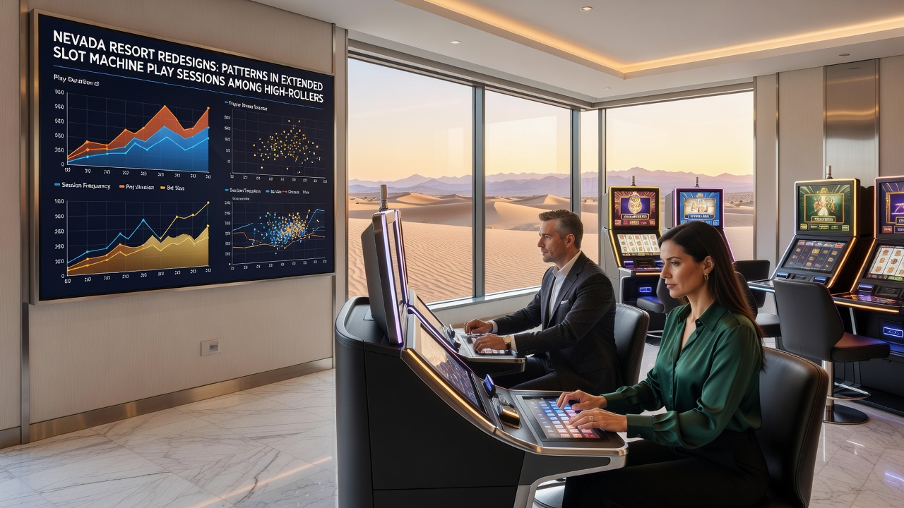High-roller slot area in a Nevada resort featuring ambient lighting, comfortable seating, and advanced machine terminals