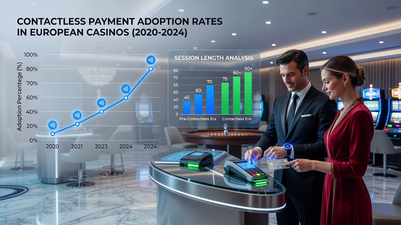 European casino floor with contactless payment terminals at gaming tables and slot machines